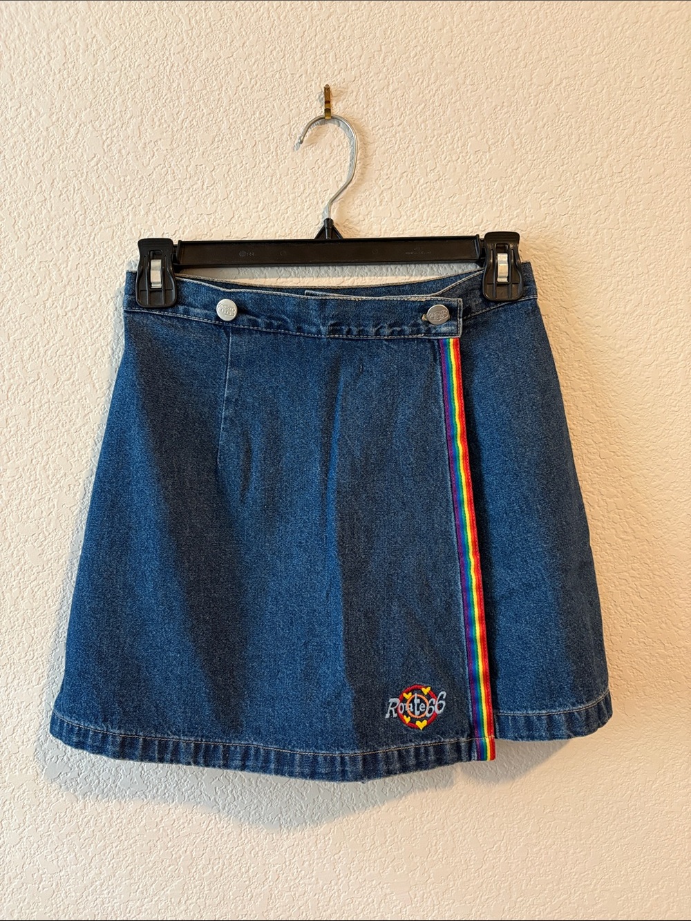 Route 66 Denim Mini Skort with Rainbow Trim